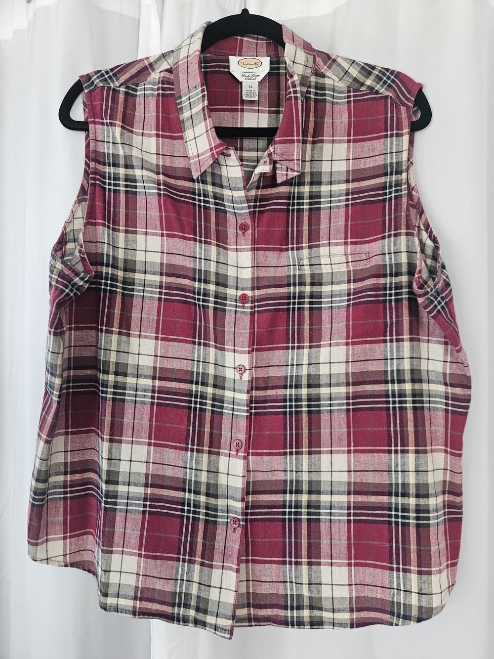 Talbots Women's Pink Plaid Sleeveless Button-Down Shirt - Size XL